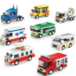 New 8/1PCS City Series Building Blocks School Bus Camper Model Truck Ambulance Bricks Children Educational Assembly Toy Boy Gift