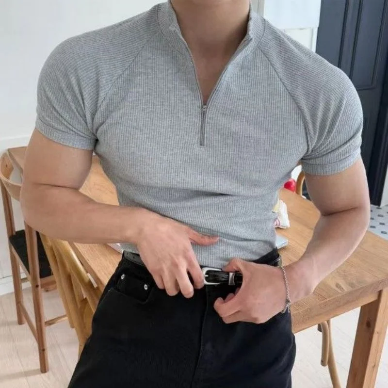 T-shirt de sport pour homme à manches courtes, style américain, grande taille, respirant, haute élasticité, tendance, pour la course et le fitness, mettant en valeur les muscles