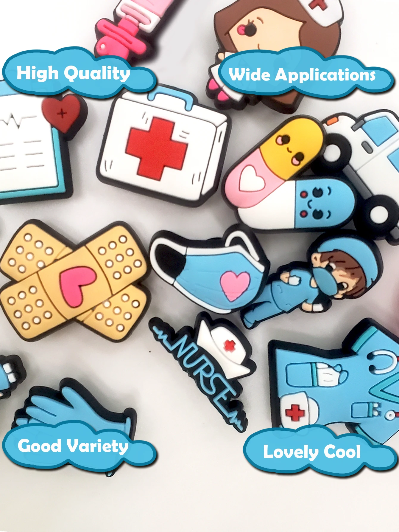 Random 10-50Pcs Doctor Series Shoe Charms DIY Shoe Decoration Accessories Premium Quality Popular Charms Bubble Slides Sandals