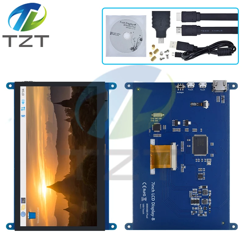 

TZT 7 inch LCD Display HDMI-compatible touch screen 800x480 Resolution capacitive touch screen support systems For Raspberry Pi
