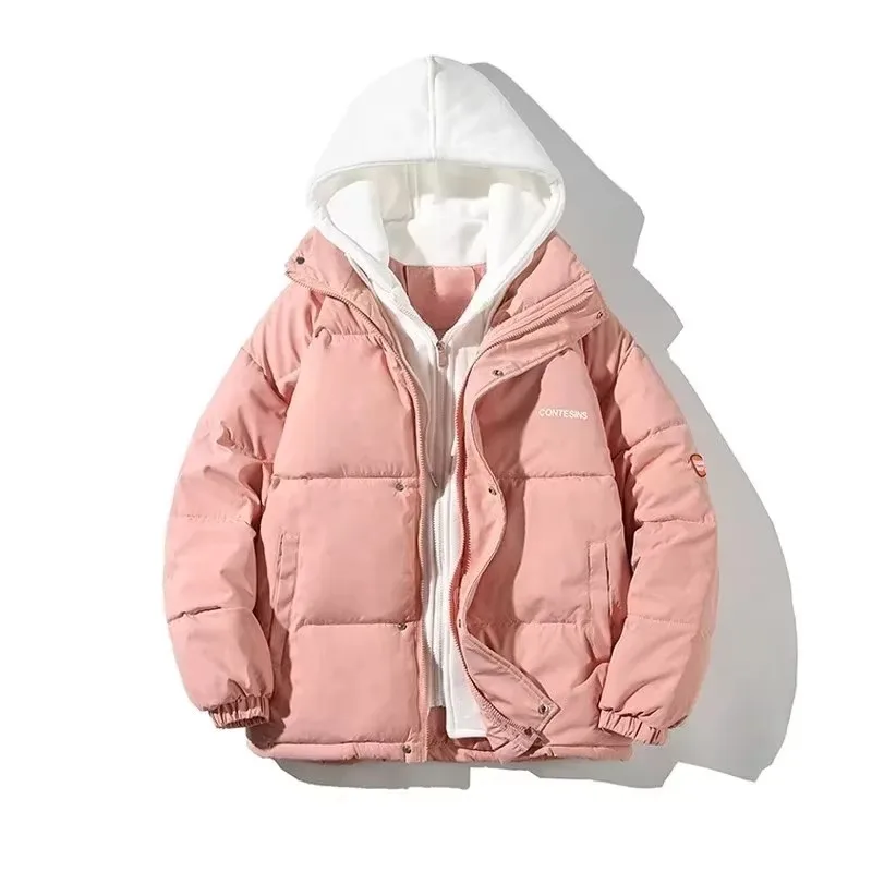 Giacca casual oversize da donna in piumino di cotone imbottito 2025 Nuovo Aurumn Winter Spessore caldo falso in due pezzi con cappuccio Capispalla