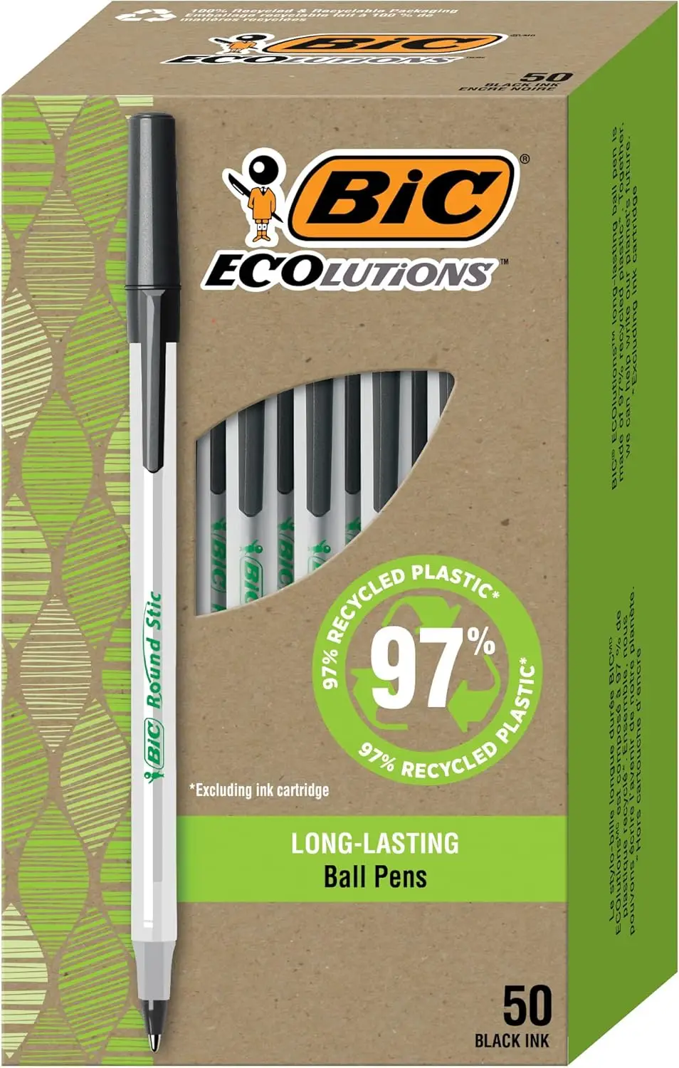

50-Count Recycled Plastic Ballpoint Pens, Medium Point 1.0mm, Smooth Writing for Everyday Use in School, Office & Home