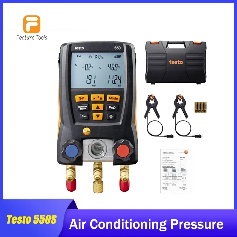 Testo 550S Air Conditioning Pressure Gauge Refrigeration Measuring Tol Manifold Clamp Refrigerant Capacity Gauge With Hose Clamp