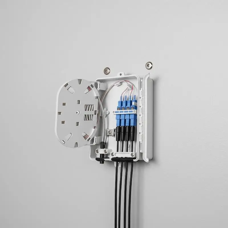 caixa-terminal-Optica-abs-de-4-fibras-solucao-ftth-para-acesso-a-rede-familiar-e-instalacao-interna-em-parede