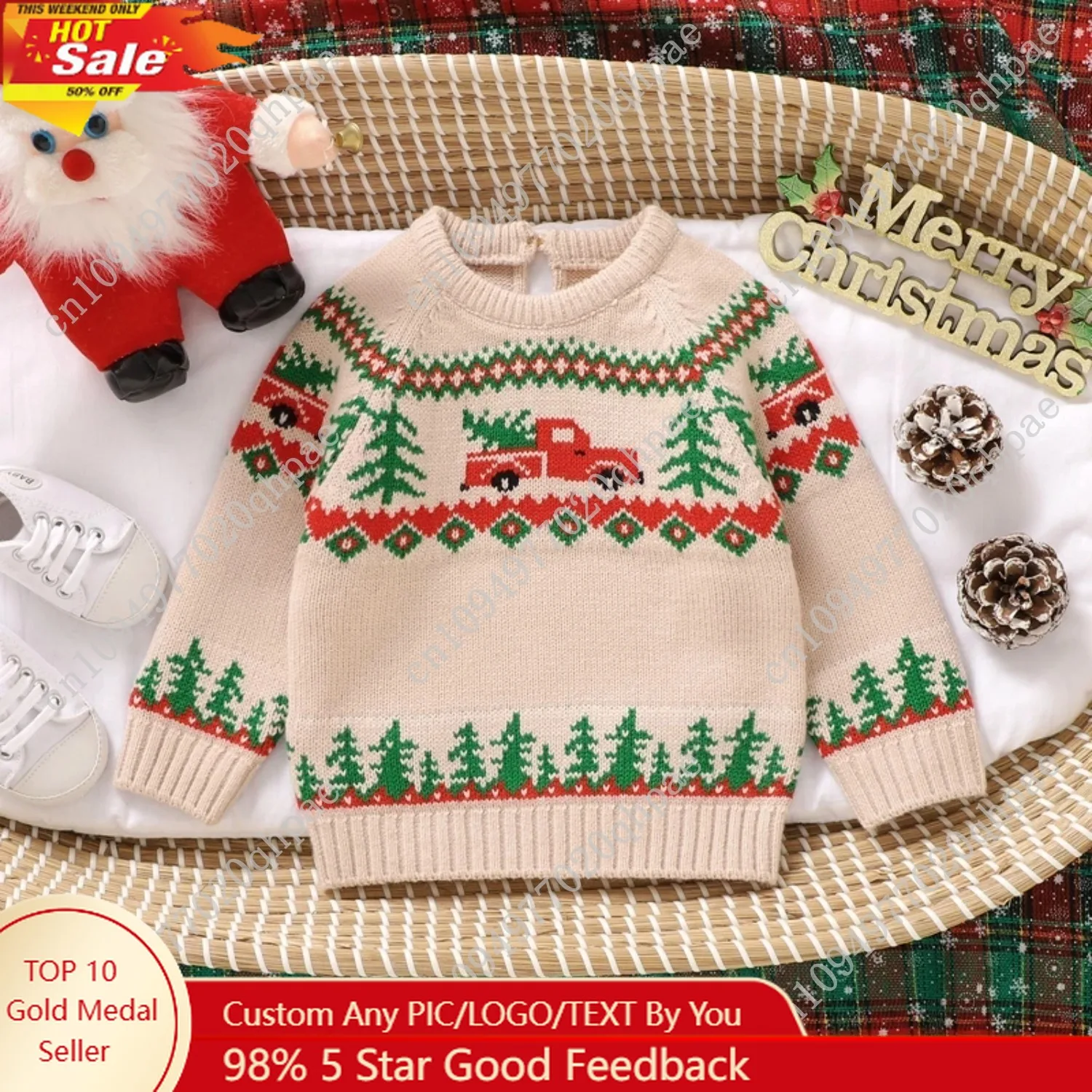 

2024-06-01 Lioraitiin Baby Boy Christmas Sweaters Long Sleeve Round Neck Truck Print Knit Pullovers Infant Jumper Tops