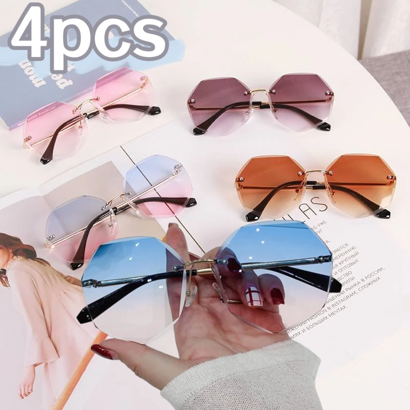 4PCS Mode Randlose Quadratische Sonnenbrille Frauen Männer Vintage Luxus Marke Designer Ins Sonnenbrille für Weibliche UV400 Shades