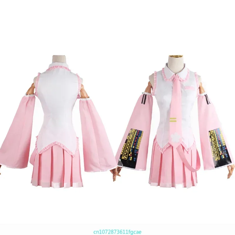 qq023Anime Beginner Future Sakura Vocaloid Miku Pink Midi Dress Cosplay Costume Girl Skirt Wig Uniform Women Carnival Party Dres