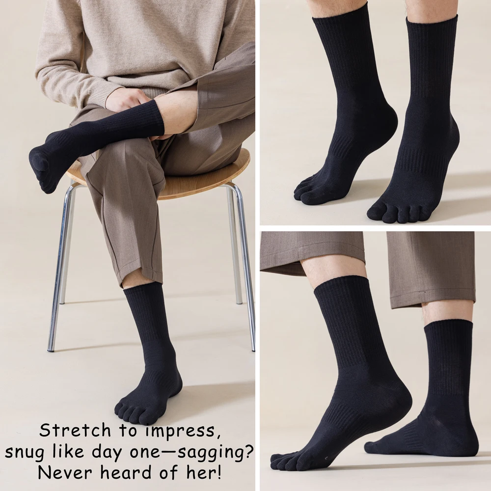 3 Paar Baumwoll-Zehensocken für Herren, atmungsaktiv, getrenntes Zehen-Design, schwarz-weiße Crew-Socken, geruchshemmend, bequeme Alltagssocken – Detail 8