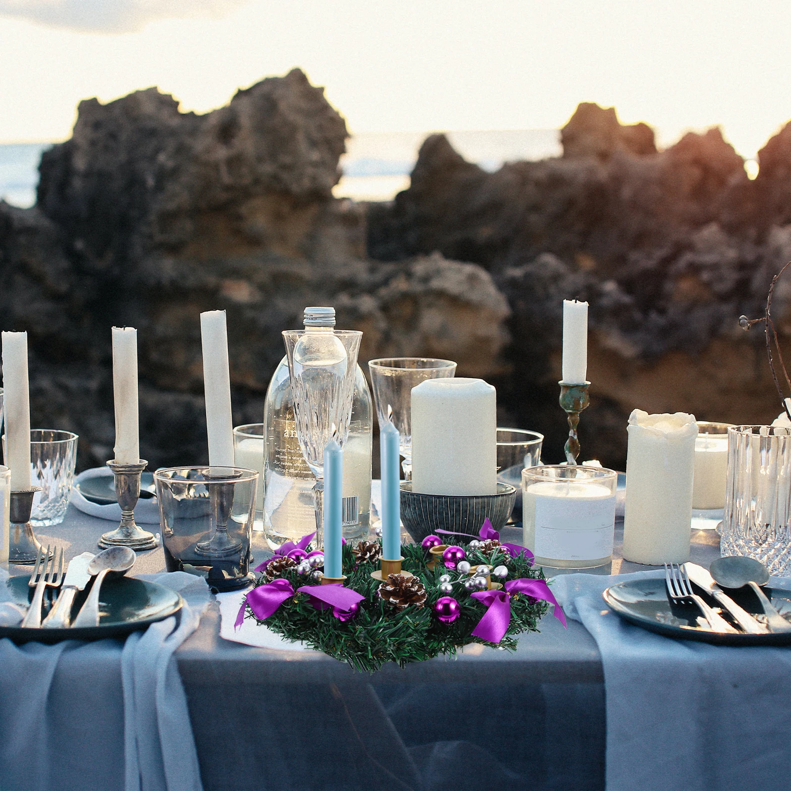 

Christmas Advent Wreath Holder with for Table Centerpiece Holiday Decor Red Berry Winter Xmas Candles Stand