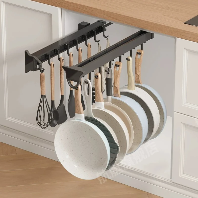 

LMM side-mounted wok hanger push-pull slide rail hook pot pulling rack