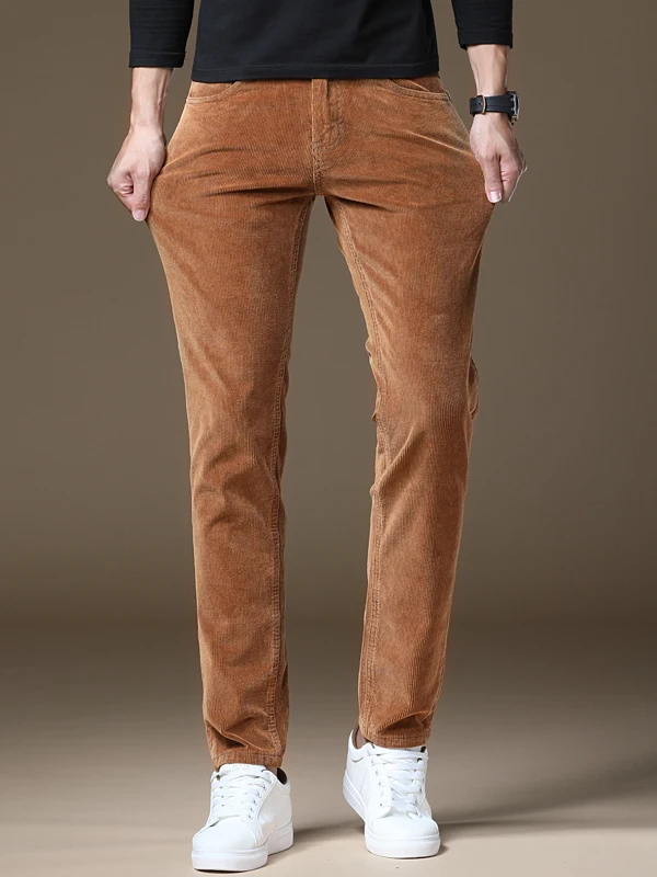 

Мужские винтажные джинсы из вельвета премиум-класса, повседневные, универсальные, осенне-зимние, зауженные, с манжетами, износостойкие, со средней посадкой, на молнии