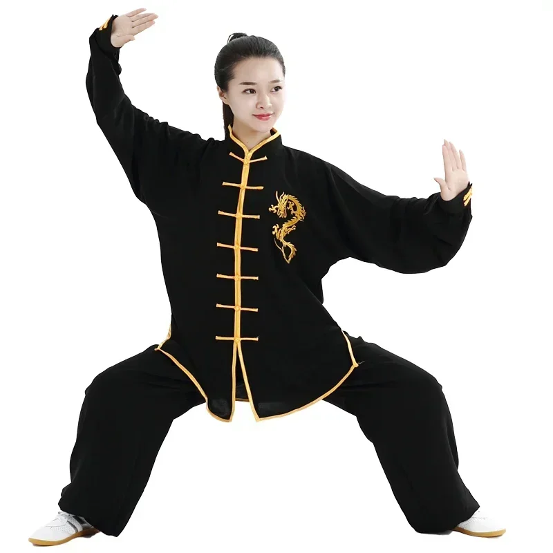 Exercise Uniform Dragon Kung Fu Suits Long Sleeve Tai Chi Clothing Chinese Traditional Folk Taiji Outdoor Walking Morning Sports