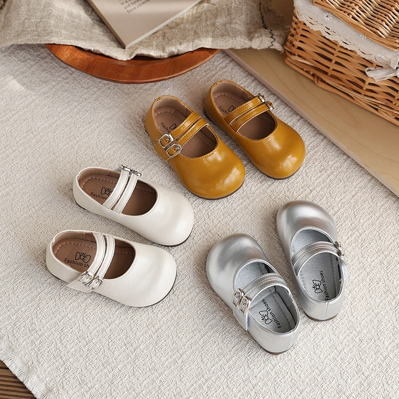 

2026 Spring Autumn Korean Children Casual Leather Shoes Fashion Little Girl Soft Comfortable School Princess Birthday Party Shoe