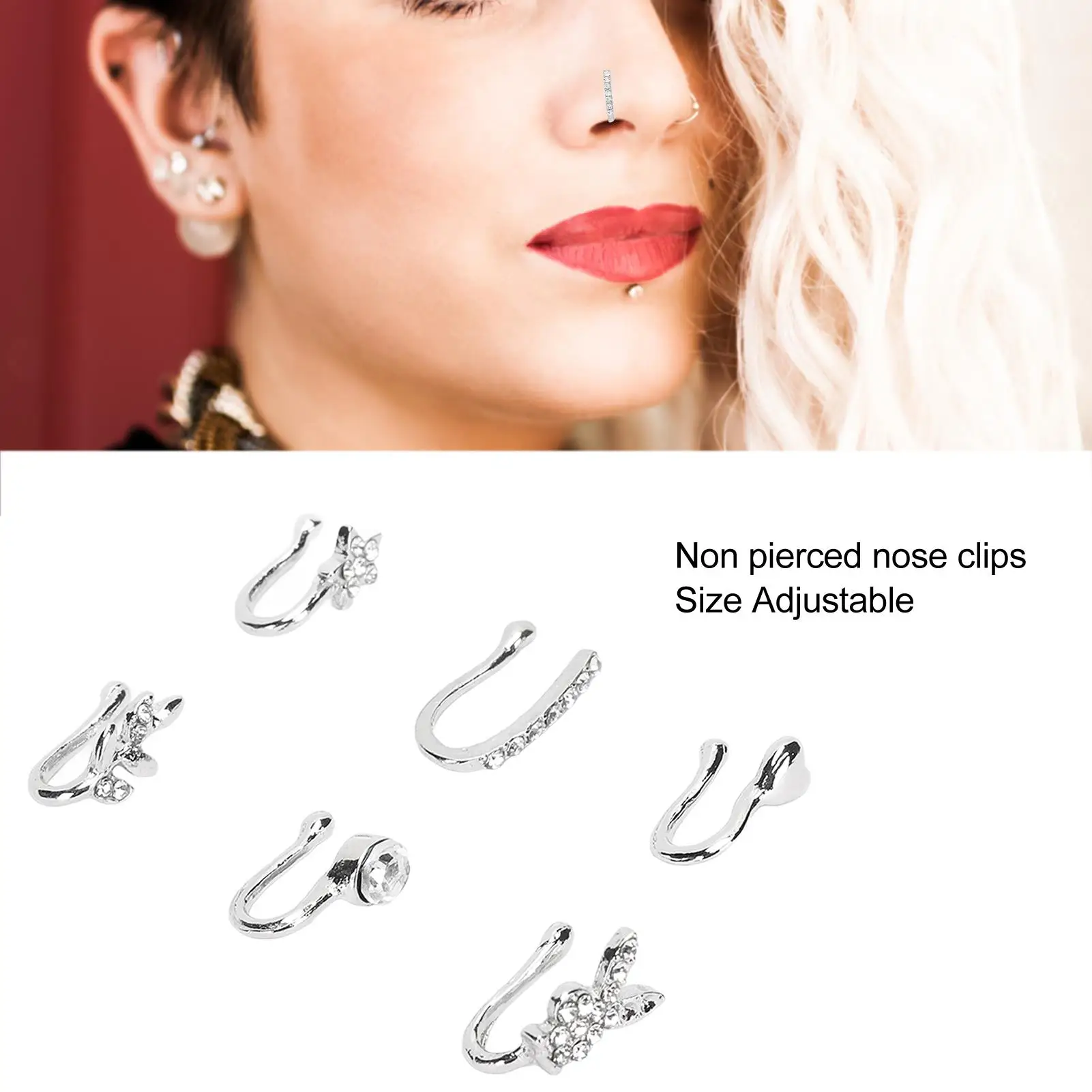 مشبك لا يسبب الحساسية غير مؤلم على مجوهرات طوق الأنف المزيفة للحفلات والمهرجانات