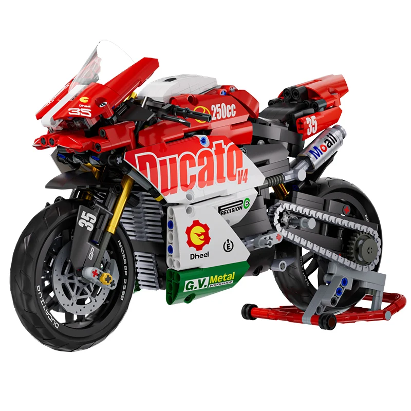 Beroemde V4 motorfiets bouwstenenset, super motorfiets modelbouwset, technische racefiets, STEM geassembleerd speelgoed cadeau voor jongens en meisjes