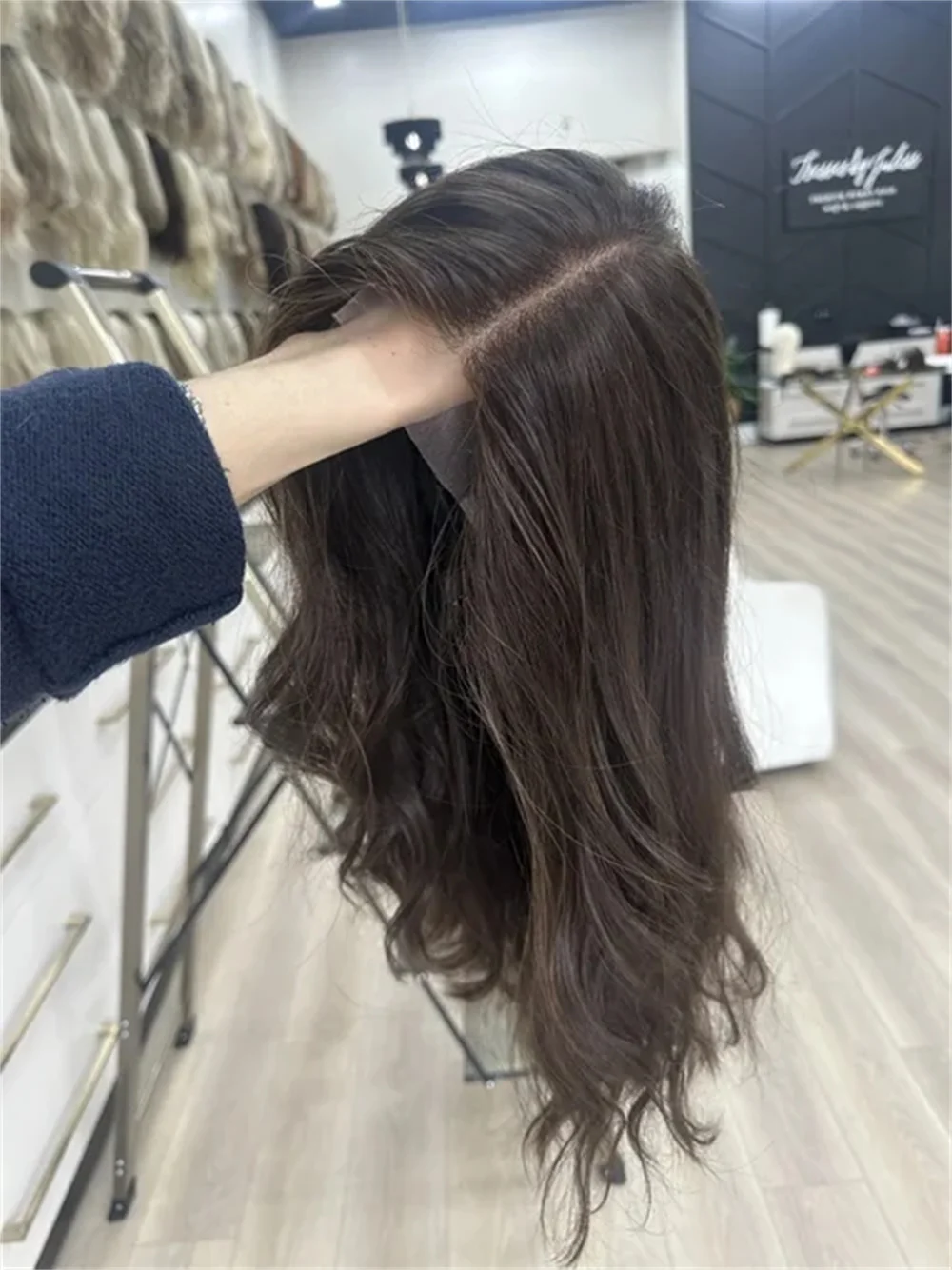 Deep Brunette Bob Wig for Young Women Synthetic Hair Cut Bob Style 13x4 Lace Front Wig Mid Length Loose Wave Mixed Human Hair