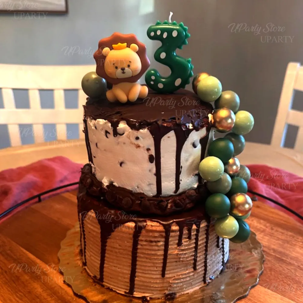 21-teiliges Set Dschungeltier-Kuchendekoration aus Metall, Gold, grüne Schaumstoffbälle, Löwen-Kuchendekoration für Safari-Tier-Themen-Geburtstagskuchen-Dekoration – Detail 2