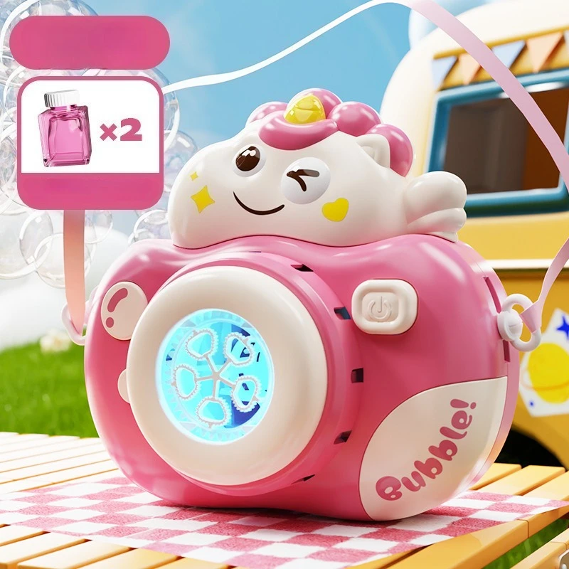 Kawaii Baby Bubble Machine Camera Bath Toys Handheld Fully Automatic Bubble Gun Toys for Kids Summer Outdoor Play Holiday Gifts