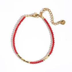 ZMZY Handmade Charm Loose Cute Lucky Red Coral Beads Bracelet Stone Vintage Gold Plated Chain Wholesale Jewelry