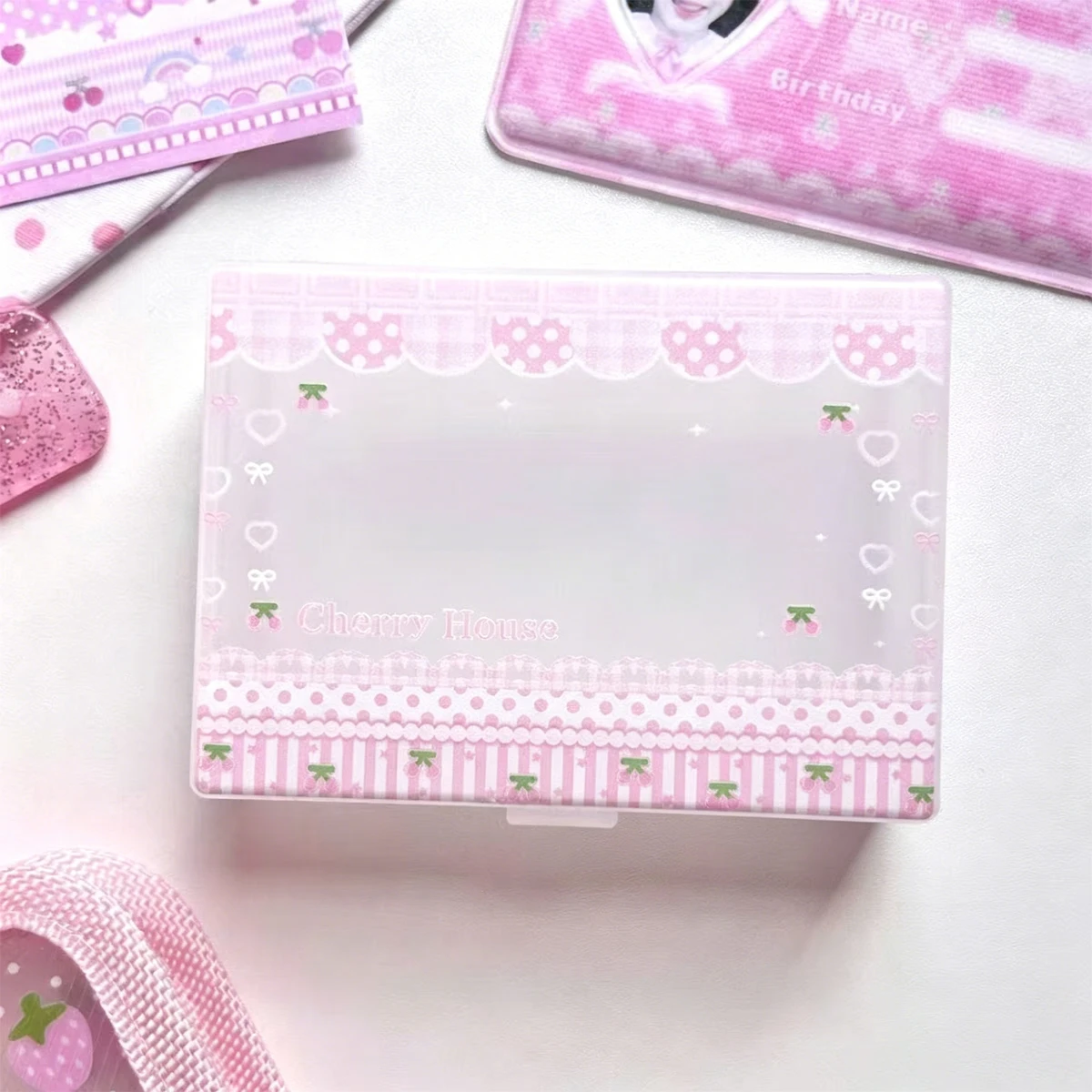 Dreamy Cherry Pink Storage Box Small Card Card Film Wallet Box Transparent Frosted Storage Hairpin Cosmetics Organization Box