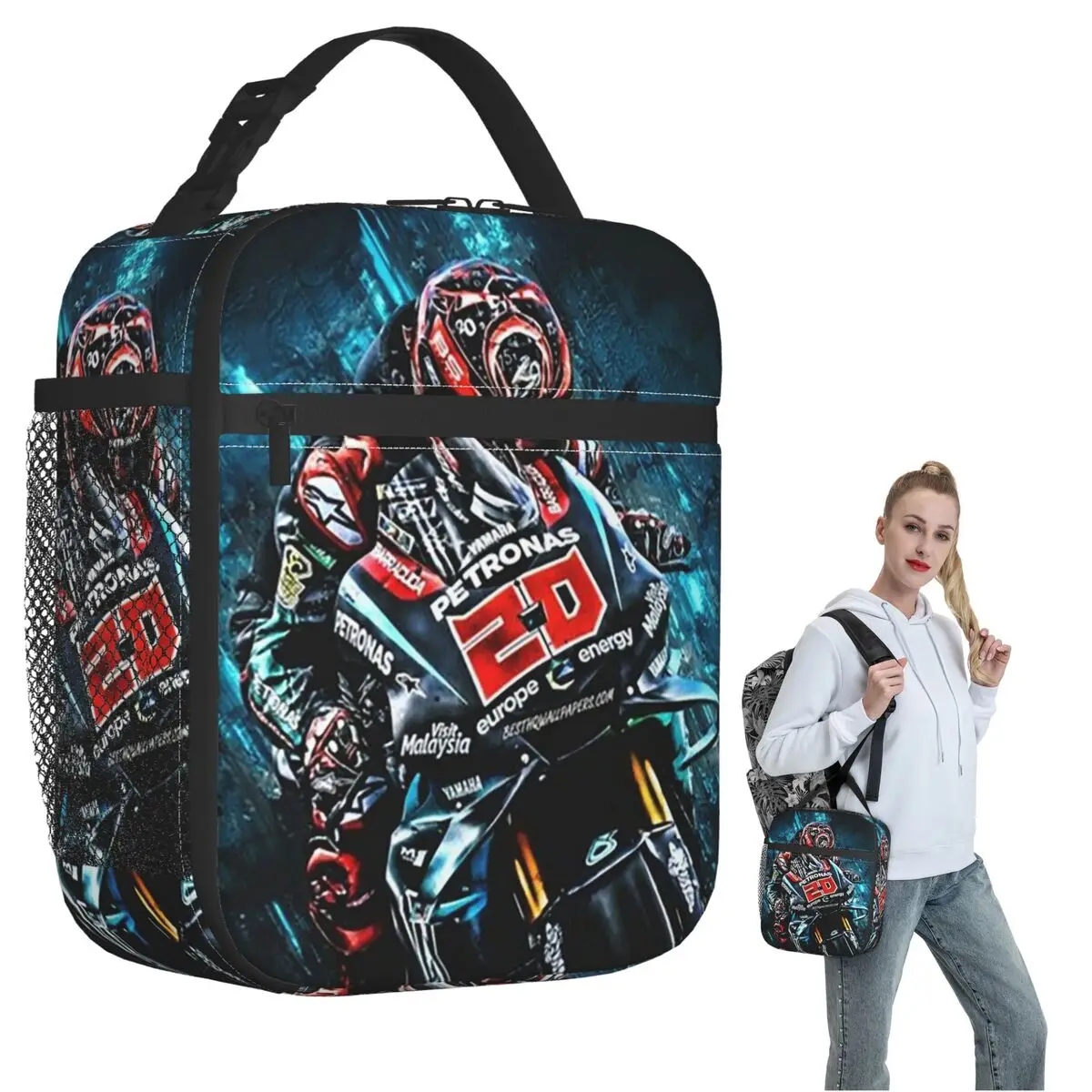 Fabio Quartararo French Motorcycle Racer Insulated Lunch Bag for Women Children Portable Food Boxes Thermal Lunch Box Tote