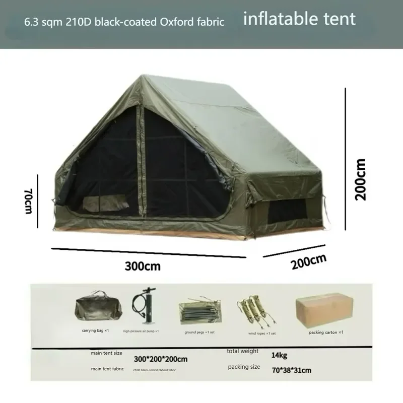 for 6.3ft Vinyl Inflatable Tent Automatic Thick Folding Portable Camping Tent for 3-4 People Four Season Outdoor Green Single