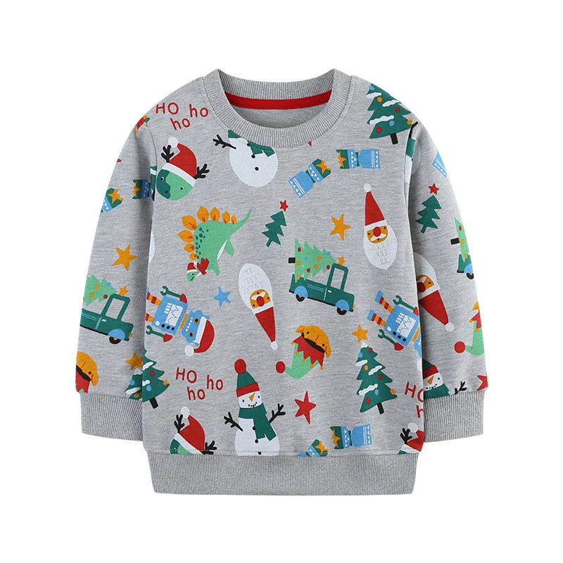 

Christmas Grey Santa Claus Cotton Long Sleeve Boys Sweatshirts Children's Sport Shirts Holiday Kids Autumn Spring Clothes