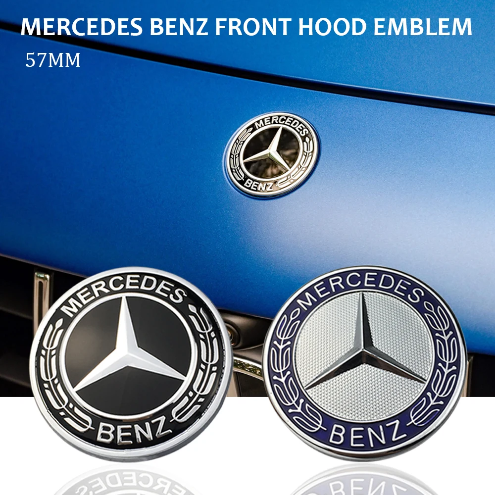 1PCS 57mm Wreath Flat Bonnet Badge Emblem for Mercedes Benz W124 W140 W163 W202 W203 W204 W208 W220 W210 W211 car Accessories