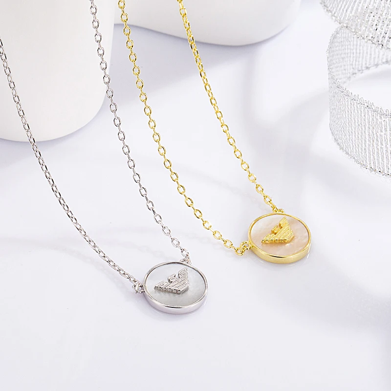 

empor arma2025 New Anima Circular Eagle Logo necklace, women's white mother-of-pearl pendant, light luxury, fashionable and vers