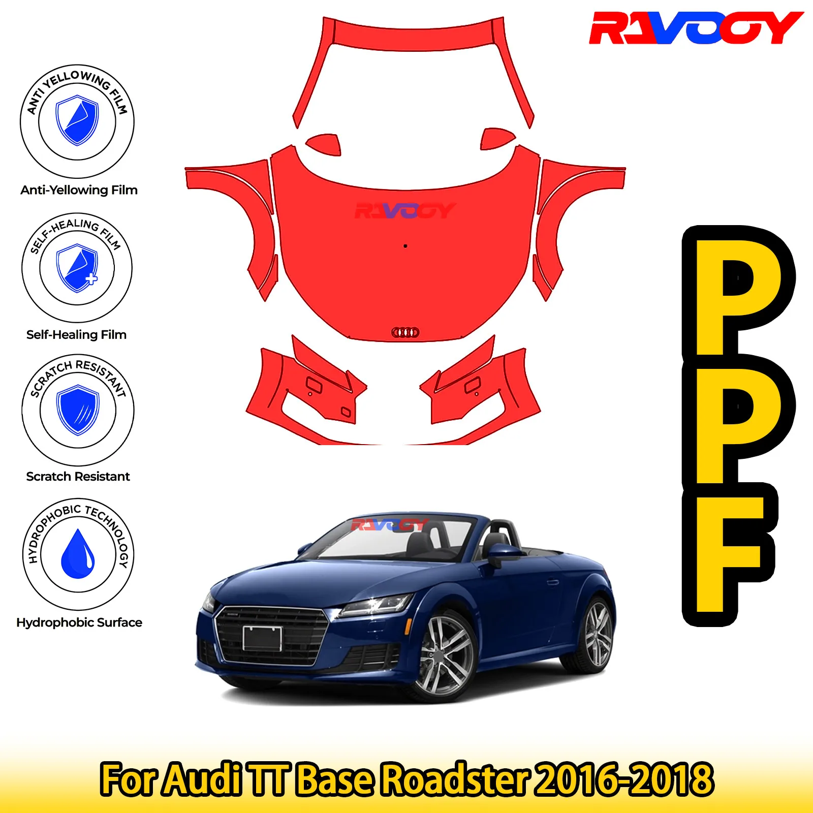 

Для Audi TT Base Roadster 2016-2018 глянцевая матовая черная предварительно вырезанная передняя защитная пленка PPF комплект
