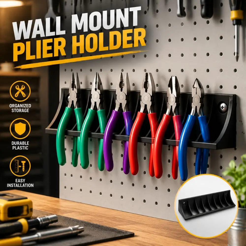 New Heavy Duty Wall Mount Plier Holder Wall Mounted Slip Resistant Hand Tool Storage Rack No Drill Plastic Tool Organizer Garage
