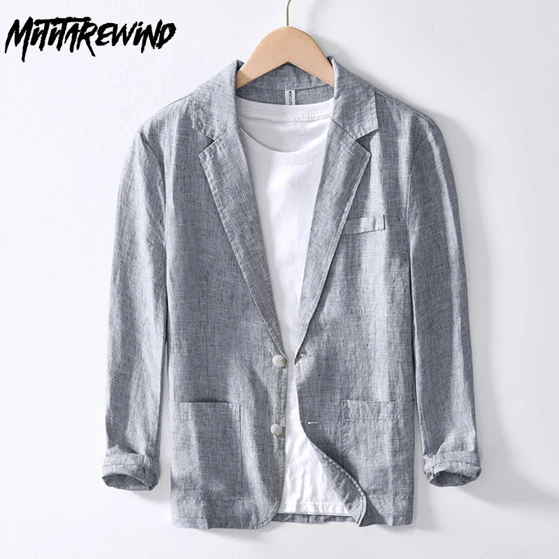 

Spring Summer 100% Linen Male Suit Daily Casual Men's Blazer Button Gray Suit Jacket Breathable Male Coat Korean Style Clothing
