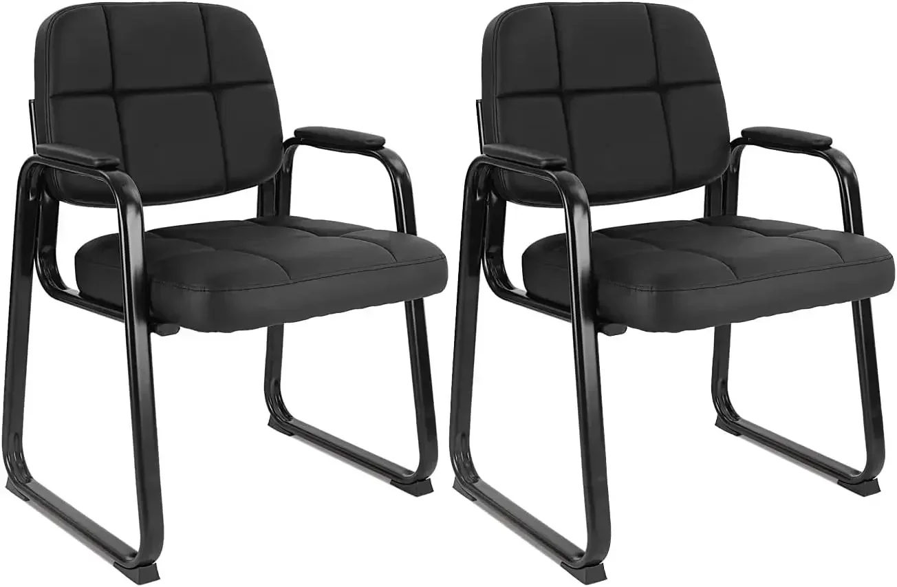 

Office Reception Guest Chair with Bonded Leather Padded Arm Rest Ergonomic Guest Chair for Waiting Room Conference Desk 2 Pack