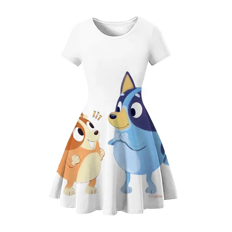 Sky02 2024 새로운 가족 여름 3d 인쇄 된 소녀 귀여운 만화 공주 드레스 애니메이션 빙고 소녀 반팔 홈 Pajam88Ji