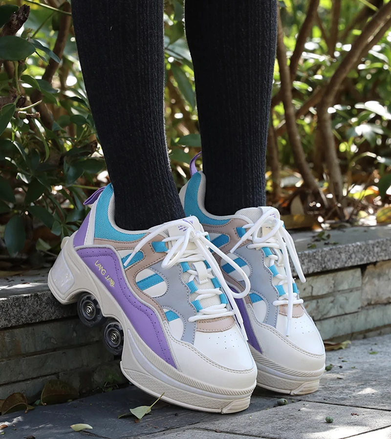 حجم 35-43 تشوه أحذية 4 عجلات الزلاجات صف مزدوج الأسطوانة أحذية رياضية للنساء الرجال التزلج في الهواء الطلق هارب تشوه أحذية تزلج