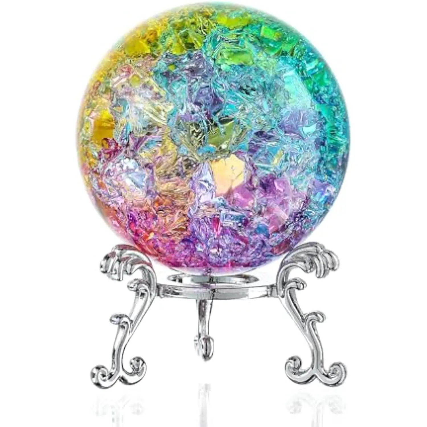 60mm Color Cracked Ice Crystal Ball with Metal Base Paperweight Magic Photography Feng Shui Witch