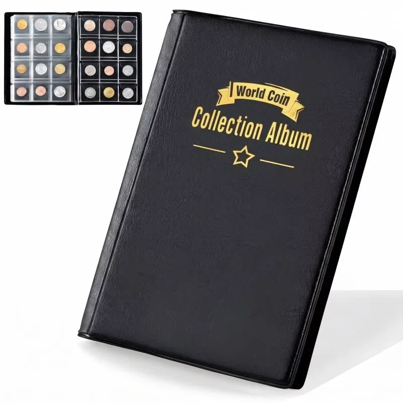 120Pockets Artificial PU Leather Coins Collection Album Book Collecting Money Organizer Storage Bags PVC Film