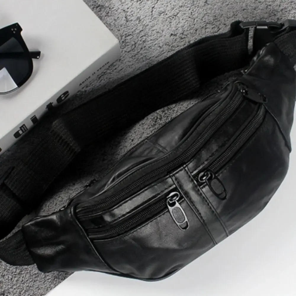 

Large Capacity Men's Waist Bag Leather Multifunctional Casual Fanny Bag Adjustable Multi-layers Travel Chest Bag Camping