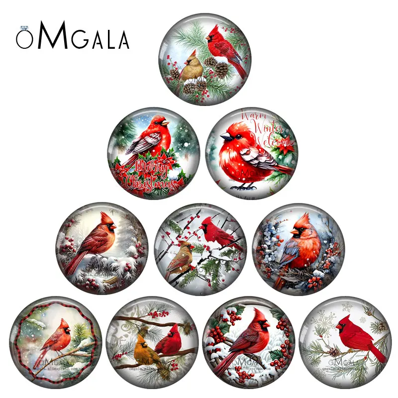 Watercolor Christmas Cardinals Art Paintings 12mm/18mm/20mm/25mm Round Photo glass cabochon demo flat back Making findings