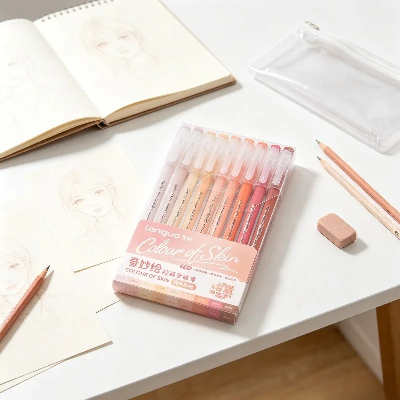 1Set Languo 9‑Pack Gel Pen Set, for line drawing, coloring & DIY art, ideal for professional art,office and holiday gift choices