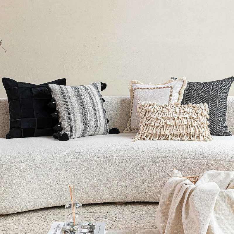 30X50/45X45/50X50CM Black White Oat Throw Pillow Cover Light Luxury French Waist Cushion Cover Decor Home Decorative Pillowcase