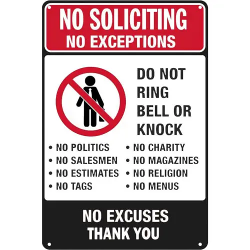 Funny Decor for House Door Office Business Yard 8x12 Inch No Soliciting Metal sign