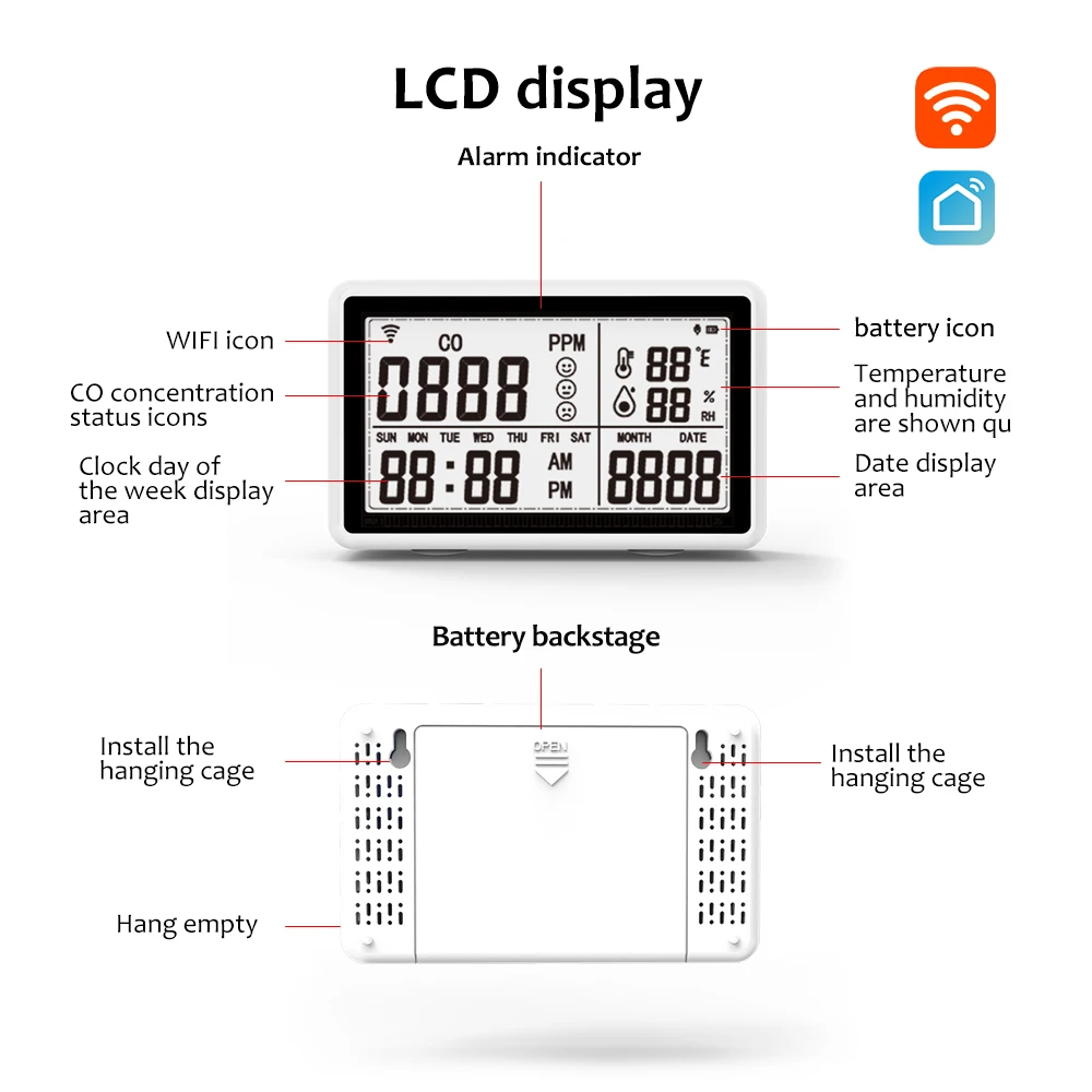 ZX-T11 New Doodle Smart WiFi Temperature, Humidity and Carbon Monoxide Three-in-One Smart Temperature and Humidity Alarm