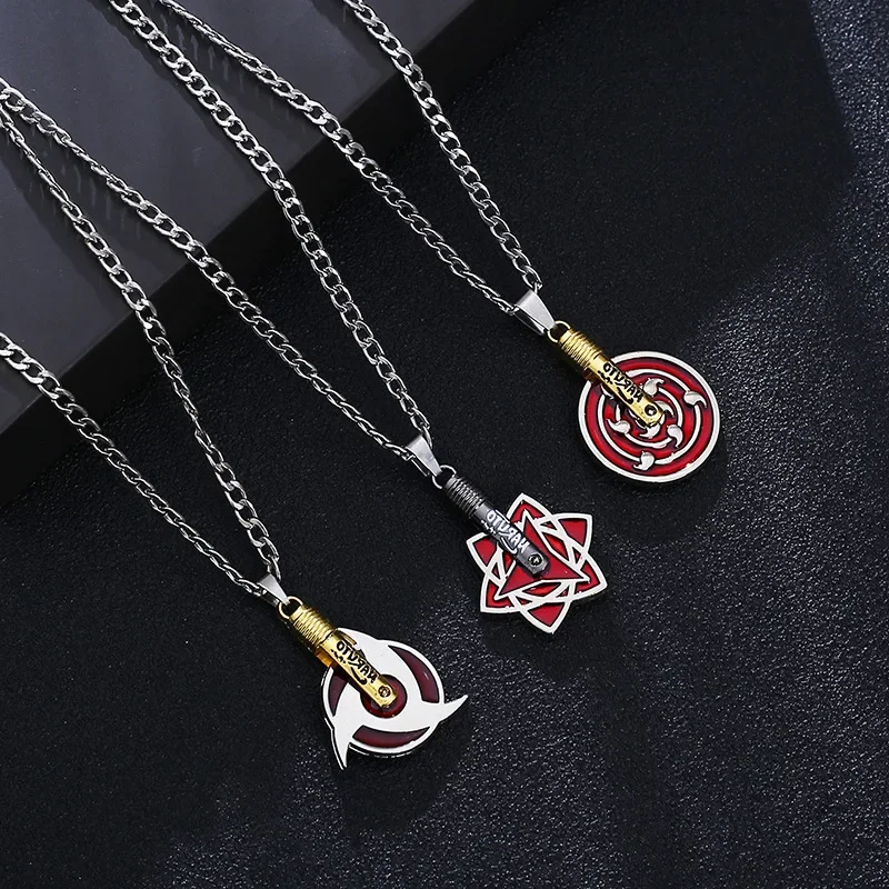 Naruto Anime Necklace Pendant Uchiha Itachi Sasuke Kakashi Ten-tails Sharingan Shuriken Iron Necklace Niche Cartoon Personality