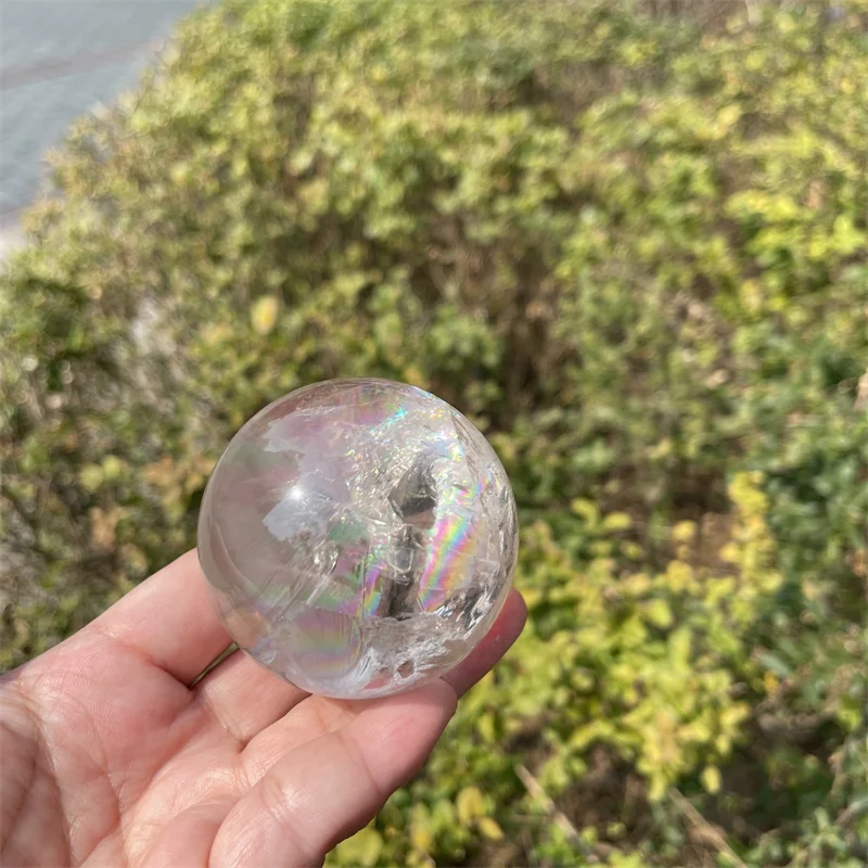 

6cm Rainbow Natural Clear Quartz Brown Crystal Spheres Smoky Quartz Ball