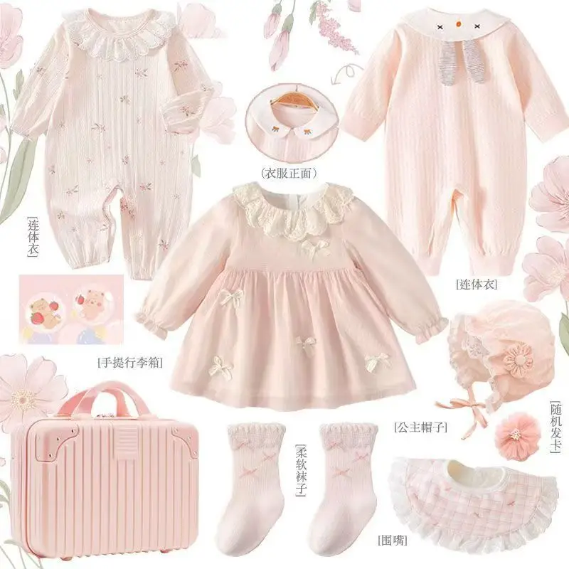 Baby Girl Autumn Outfit Cute Princess Romper Dress Set Soft Garment For Birthday Ceremony Dailywear Infant Long Sleeve Jumpsuit
