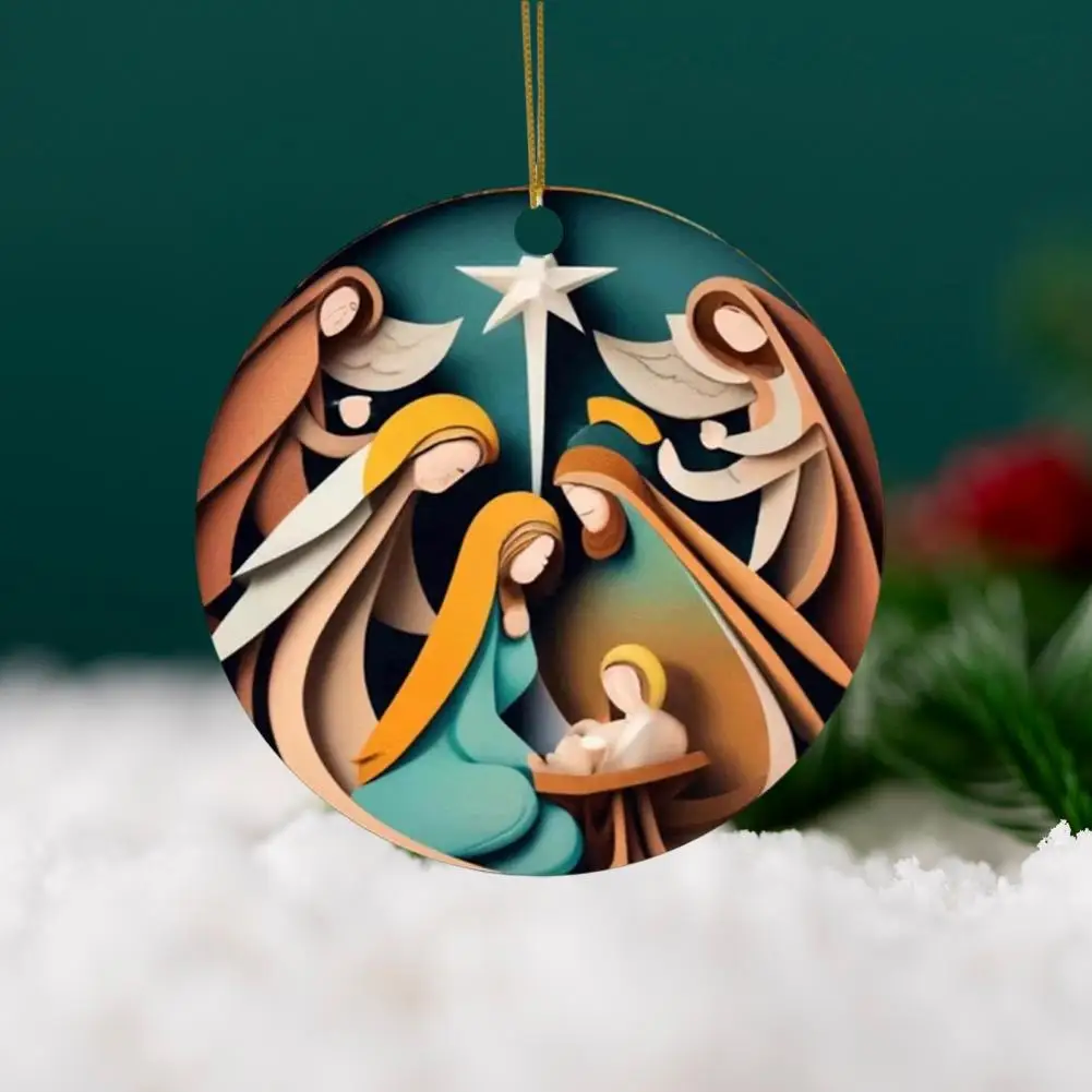 Inspirational Holiday Pendant Jesus Birth Story Ornament Christmas Nativity Scene Ornaments Acrylic Flat Hanging Decor for Tree