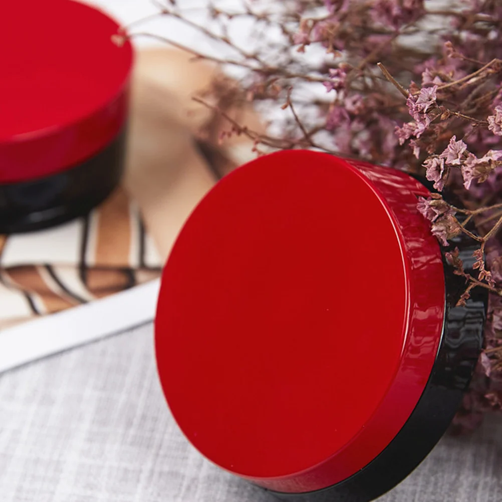 

Red Round Pressed Powder Box Plastic Makeup Accessories Two-Layers with Mirror for Travel Daily Use Cream Box Makeup Accessories