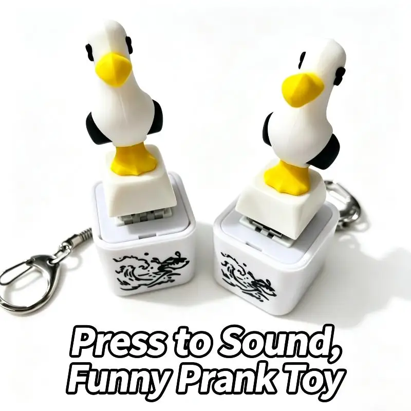 Cute Seagull Fidget Toy Type-C Rechargeable Keychain With Sound & LED Lights Funny Keyboard Clicker Stress Relief Bag Pendant