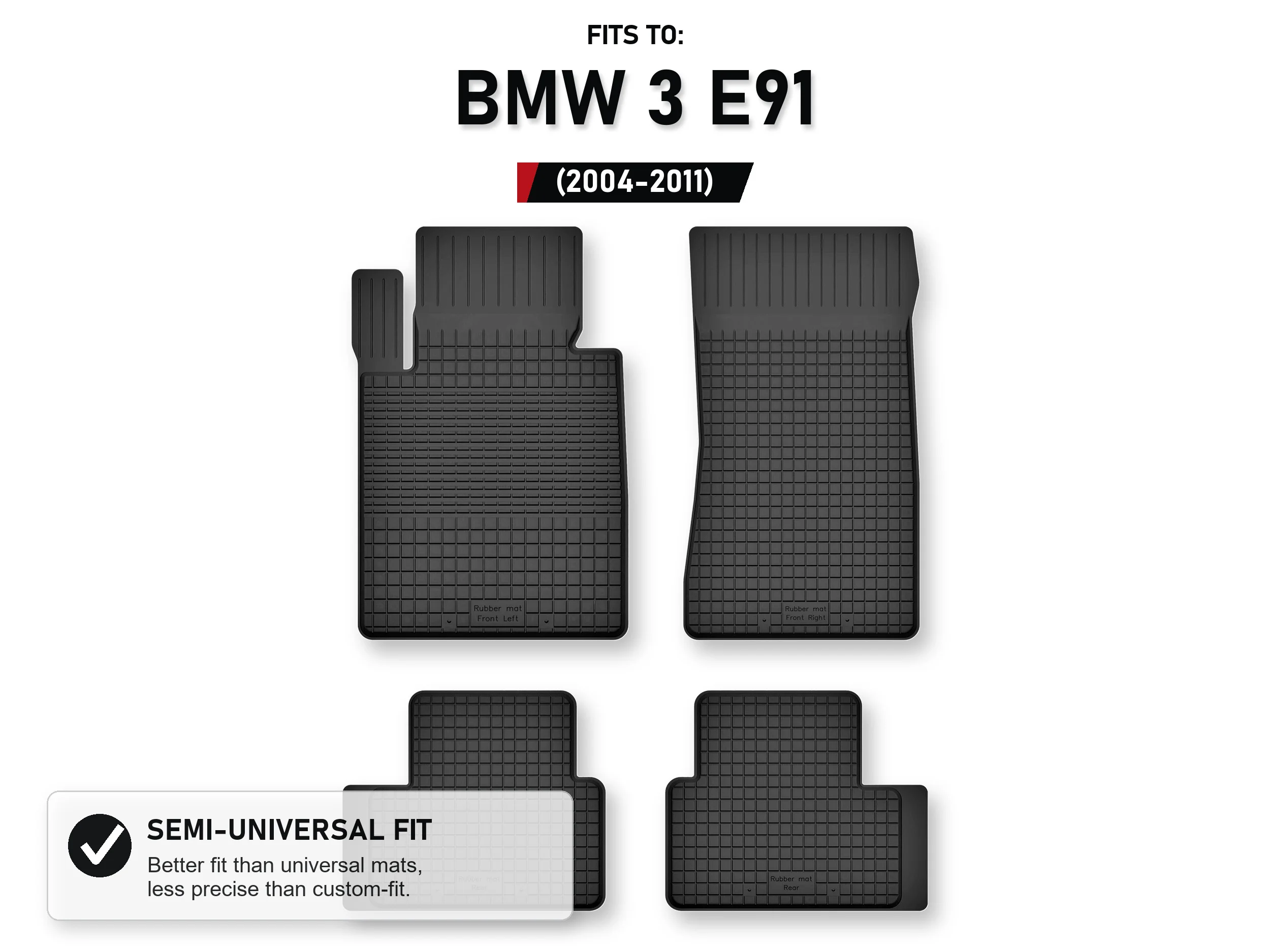 Rubberen matten, dienbladtype voor: Bmw 3 E91 2004-2011 Wagon, Touring 4 stuks